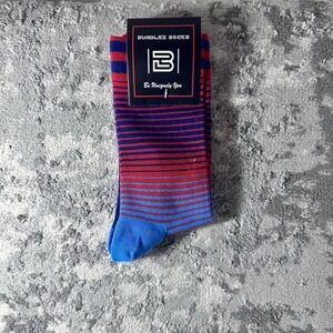 Bundlez Socks Red Blue Navy Striped Crew Socks Adult Size Cotton Blend NWT